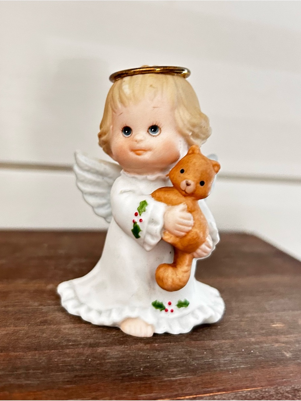 1985 Morehead Cherub Angel With Teddy Bear Christmas figurine 3”